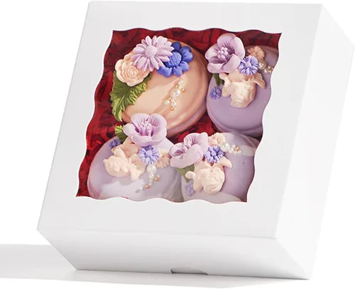 Vista 14 de 20 piezas cajas de panadería elegantes de 6 x 6 x 2.5 pulgadas con ventana, ideales para galletas, fresas cubiertas de chocolate, pasteles
