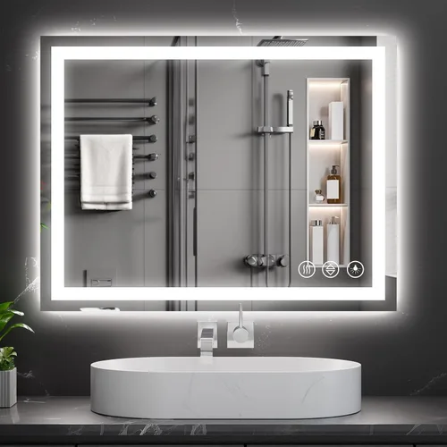 Vista 22 de Koonmi Espejo de baño LED 38x26 con luz, antivaho y 3