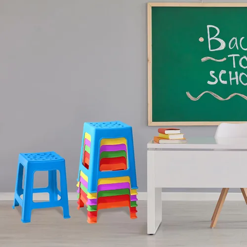 Vista 7 de TURSTIN Paquete de 6 taburetes apilables para aula, de plástico, coloridos, redondos, interiores y exteriores, asientos flexibles, sillas