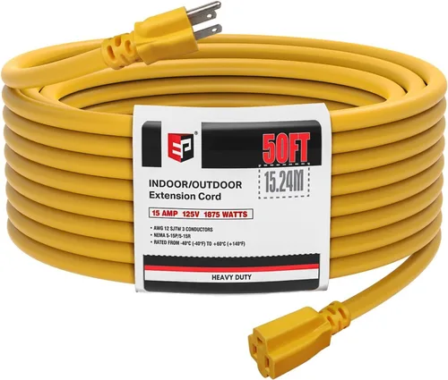 Vista 17 de EP 50 Ft Heavy Duty Outdoor Extension Cord, 12/3 SJTW Black 3-Prong Negro