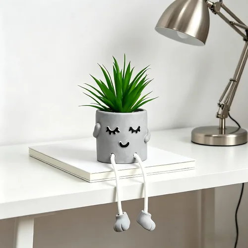 Vista 7 de Zerzsy - Suculentas artificiales en macetas de cemento con patas colgantes, decoración de estantes de cocina, decoración de estantes de baño