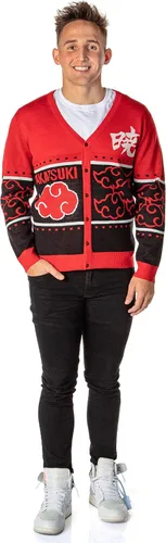 Vista 3 de Naruto Shippuden Akatsuki Red Cloud - Suéter de punto con botones para hombre, Varios