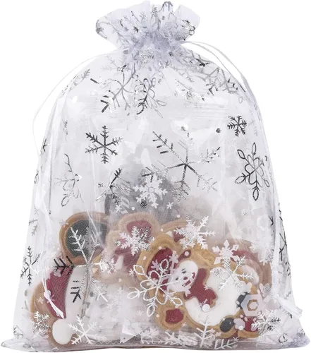 Vista 13 de YunKo - 50 bolsas de organza blanca de 6.5 x 9 pulgadas con cordón de malla Blanco