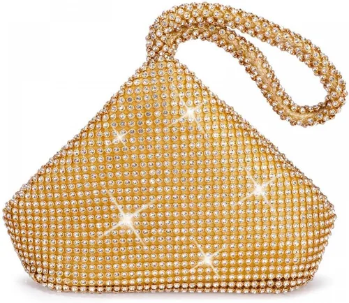 Vista 12 de Bolso de noche para mujer, con diamantes de imitación brillantes, triángulo, cadena de diseño, bolso de mano para fiesta, graduación, boda