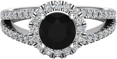 Vista 4 de Anillo de compromiso con halo de diamantes negros de 1,40 quilates, peso total de 14 quilates, acabado en oro blanco