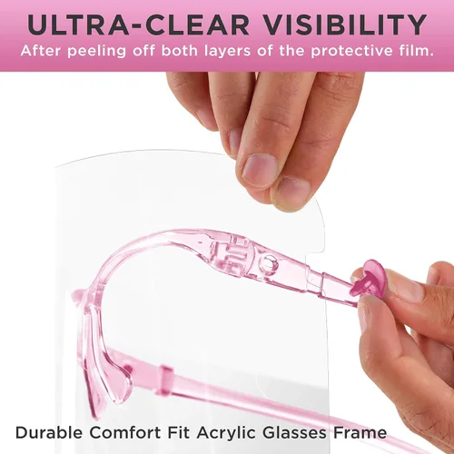 Vista 5 de TCP Global Salon World Protectores Faciales de Seguridad con Marcos de Gafas Rosas (Paquete de 4) - Protectores Faciales Completos Ultra