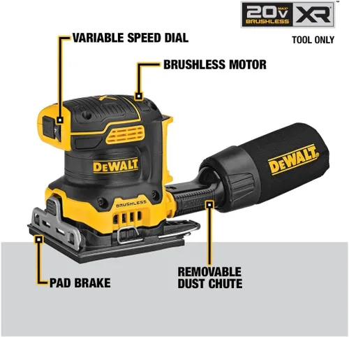 Vista 12 de DEWALT Lijadora inalámbrica de velocidad variable de 1/4 hoja sin escobillas MAX XR de 20 V (solo herramienta) (DCW200B)