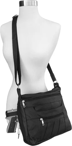 Vista 7 de Bolso cruzado de cuero oculto - YKK Lock CCW Ambidextro Gun Bag Roma 7082
