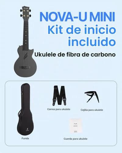 Vista 6 de Enya NOVA U MINI 21-Inch Carbon Fiber Soprano Travel Ukulele, Black Negro