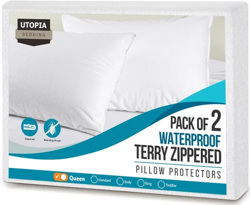 Vista 13 de Utopia Bedding Juego de 4 protectores de almohada impermeables con cremallera tamaño estándar, fundas de almohada de rizo, fundas de almohada a