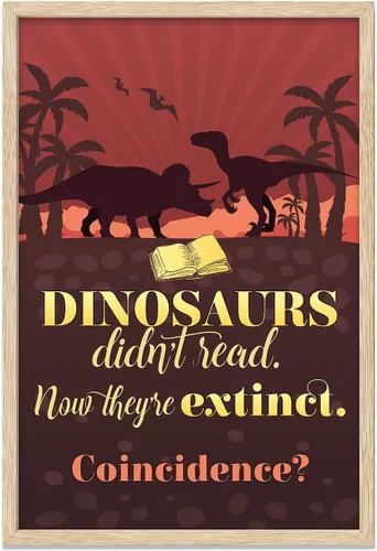 Vista 6 de Dinosaurs Didn't Read Now They're Extinct 11x14 Framed Poster – Funny Reading Wall Art, Retro Classroom Library Decor, Educational Print for
