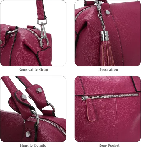 Vista 6 de Heshe - Bolsa de hombro de piel para mujer, con asa superior, bolsa cruzada