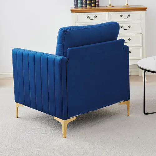 Vista 5 de Juego de sillas de acento de terciopelo, 2 sillas modernas de acento con patas de metal dorado, silla de lectura tapizada, pequeño sofá para sala