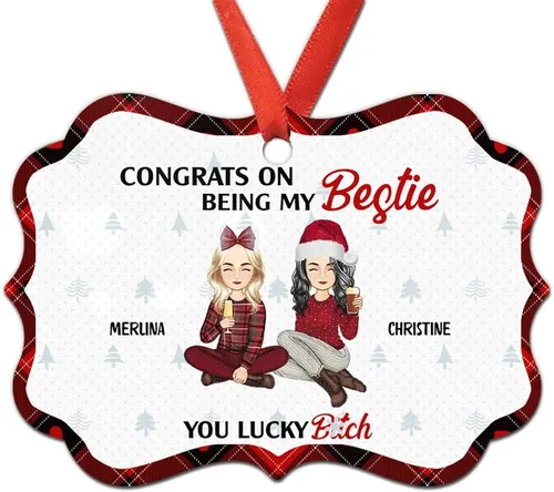 Vista 17 de Adorno personalizado con texto en inglés «Best Friend are Hard to Find Because The Very Best is Already Mine», adorno de Navidad personalizado 2023