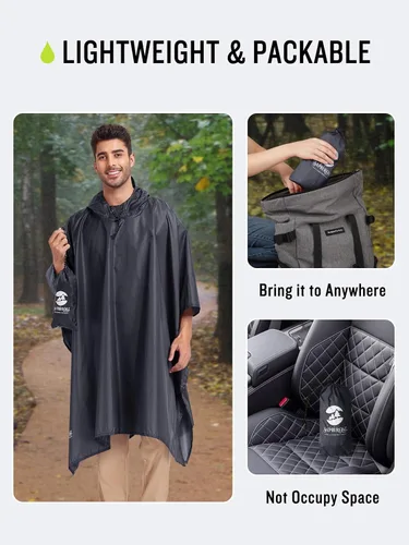 Vista 5 de SaphiRose Poncho de lluvia con capucha impermeable para hombres, mujeres y adultos