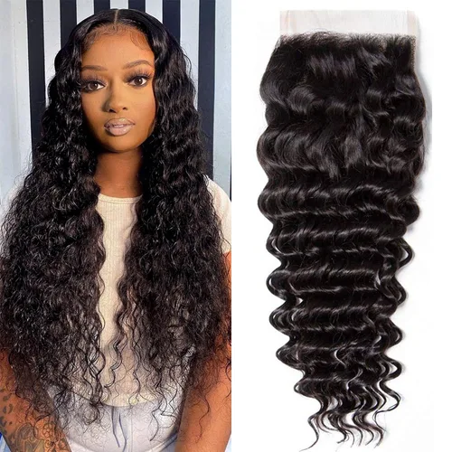 Vista 17 de Cabello humano rizado con cierre de encaje de 4 x 4, cabello humano prearrancado Jerry rizado ondulado 12A sin procesar brasileño virgen cierre