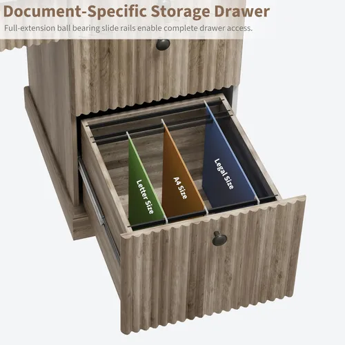 Vista 5 de Garvee Escritorio de oficina de 60 pulgadas con almacenamiento y cajones, escritorio ejecutivo de madera acanalada con cajones de archivos