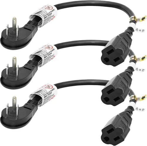 Vista 10 de FIRMERST 1875 W Cable de extensión de enchufe plano de 1 pie, 15A 14 AWG negro