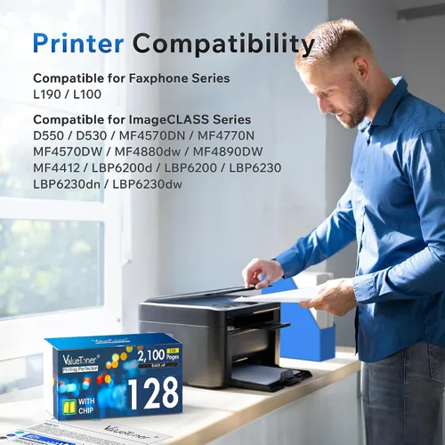 Vista 2 de Valuetoner Cartucho de tóner compatible de repuesto para Canon 128 Cartucho de tóner negro CRG128 FaxPhone L190 L100 ImageCLASS D530 D550 MF4880dw