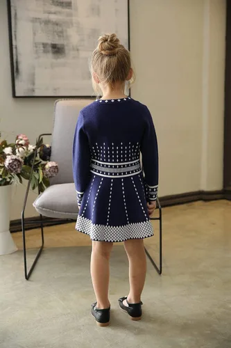Vista 4 de SMILING PINKER Vestido de punto para niñas con cuello redondo, manga larga, vestido de fiesta de invierno
