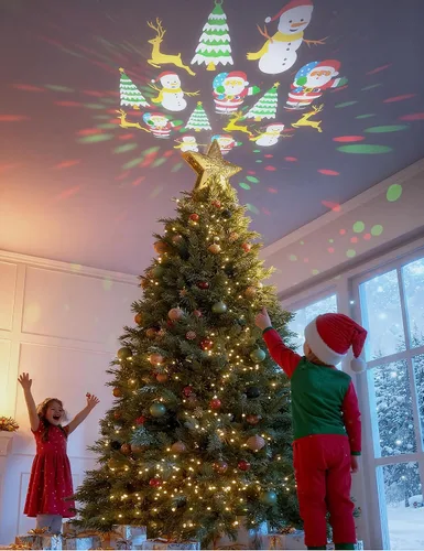 Vista 3 de DG-Direct Decoración iluminada para árbol de Navidad con 6 patrones de Purpurina dorada 6