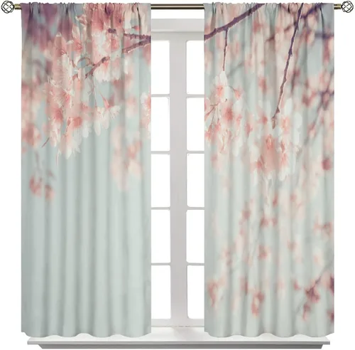 Vista 8 de Cortinas de cerezo, paisaje japonés, árbol de cerezo natural, primavera, dormitorio, sala de estar, ventana, 2 juegos de paneles, 42 x 45 pulgadas