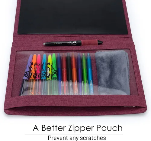 Vista 5 de Funda tipo libro Kaitiaki compatible con Rocketbook Fusion, Panda, Everlast, de tela impermeable, organizador múltiple con asa para bolígrafo Fucsia