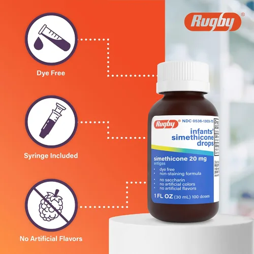 Vista 5 de Gotas para Gases sin Colorantes Rugby para Bebés - Gotas Líquidas de Simeticona 20 mg para Recién Nacidos, Bebés, Niños Pequeños y Niños - Alivio