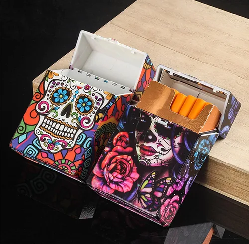 Vista 3 de Caja de cigarrillos de 3.346 in tamaño King Push to Open Capacidad 20 unidades (azul+rojo + morado)