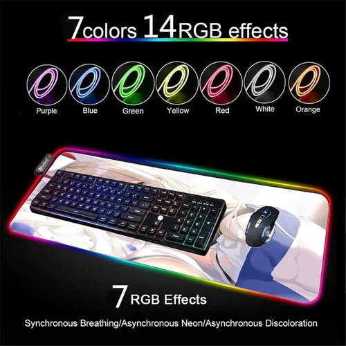 Vista 3 de Alfombrilla de mouse para juegos LED grande gamer XXL Mause alfombra PC escritorio pad RGB Anime Girl Sexy Mouse pad 35.43 pulgadas x 15.74 pulgadas