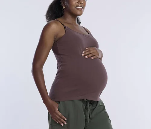 Vista 17 de Motherhood Maternity Camiseta sin mangas de lactancia con clip para mujer con correas ajustables y brasier integrado para lactancia materna