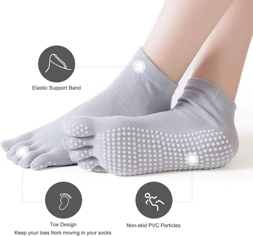 Vista 5 de CAFANDY Calcetines de yoga con empuñaduras para mujer, calcetines antideslizantes para pilates, barre, fitness, baile, 4 pares
