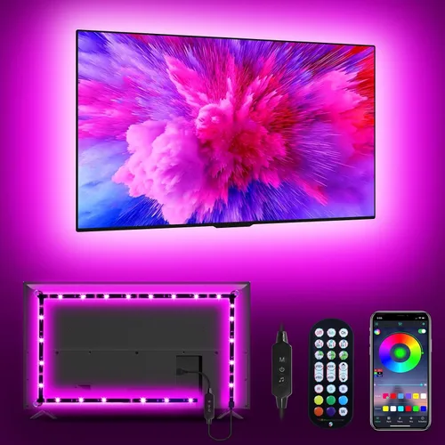 Vista 9 de Daymeet Tira de luces LED RGB de 9.84 pies para TV de 32 a 43 pulgadas, sincronización de música Dreamcolor, cambio de color, control remoto por