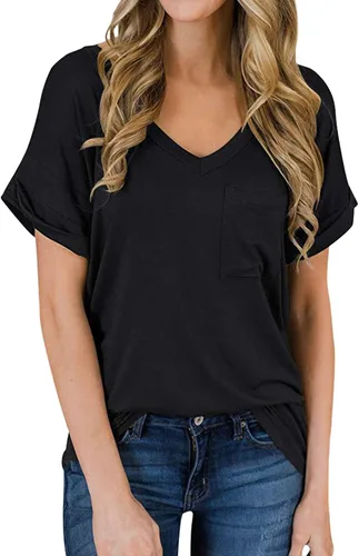 Vista 3 de Aranmei Paquete de 3 camisas básicas de manga corta con cuello en V para mujer
