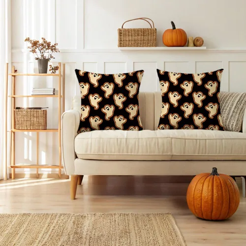 Vista 6 de Fundas de almohada de Halloween de 16 x 16 pulgadas, juego de 2 bonitas fundas de almohada decorativas para sofá, dormitorio, sala de estar