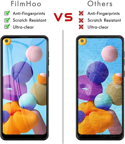 Vista 6 de Protector de pantalla de cobertura completa para Samsung Galaxy A21, 2 unidades, de alta transparencia de seda negra resistente a los arañazos