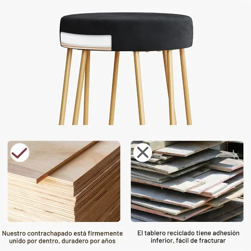 Vista 8 de Yaheetech Juego de 2 taburetes de bar, taburetes de terciopelo con patas