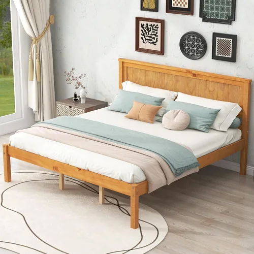 Vista 15 de Merax Base de cama de madera tamaño individual con cabecero, cama de plataforma de madera de granja con espacio debajo de la cama de 11.8 pulgadas