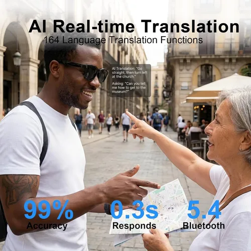 Vista 5 de AI Smart Glasses with Camera, 8MP HD Bluetooth Camera Glasses for Women Men
