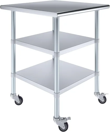 Vista 18 de AmGood Stainless Steel Work Table with 2 Shelves and Casters Metal Utility Table On Wheels