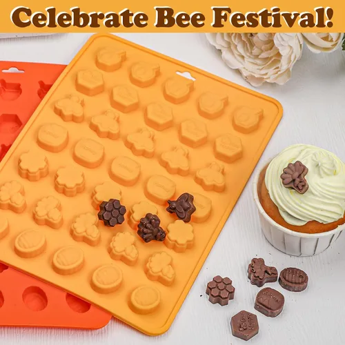 Vista 6 de Webake Molde de chocolate para dulces de abeja con 7 formas diferentes, molde de silicona de abeja de 35 cavidades para decoración de cupcakes