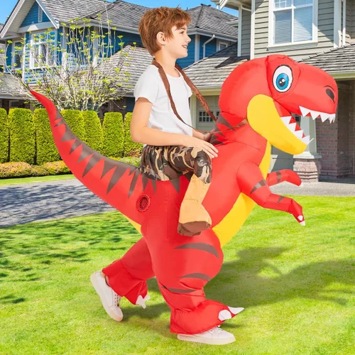 Vista 3 de GOOSH Disfraz inflable de dinosaurio para niños, disfraz de dinosaurio T-Rex para Halloween, fiesta de cosplay