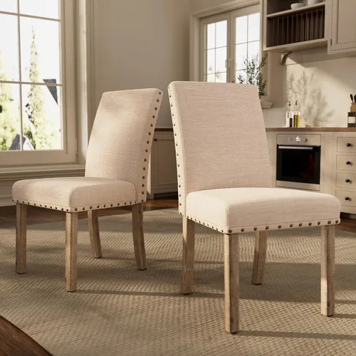 Vista 12 de Morden Fort Juego de Comedor Estilo Granja para 4, Mesa Rectangular de Madera de 60" y 4 Sillas Tapizadas con Detalles de Tachuelas, Juego de Mesa