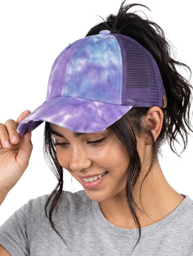 Vista 119 de Funky Junque - Sombrero de cola de caballo para mujer, gorra de béisbol con ajuste ajustable y cola de caballo alta cruzada para uso diario Paquete
