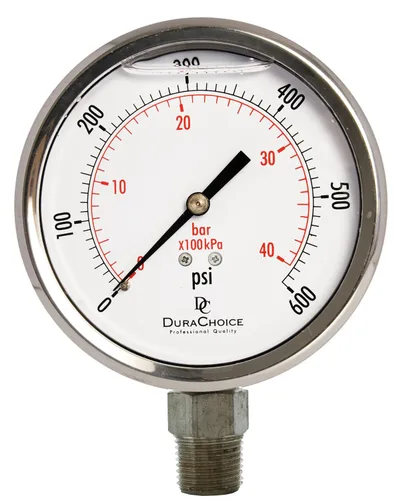 Vista 10 de Medidor de presión de acero inoxidable lleno de aceite de 4" - 1/2" NPT montaje inferior 30 PSI