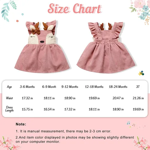 Vista 6 de MBMSHEGH Vestidos de bebé para niña, vestido sin mangas con volantes, lindo vestido de reno, vestidos casuales de otoño para niños, Rosado
