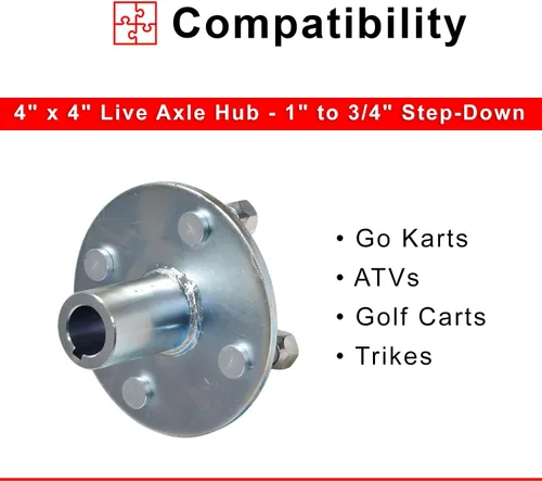 Vista 5 de AlveyTech Buje de eje vivo para Go-Kart de 4" x 4" con reductor de 1" a 3/4" - Eje ranurado de 1/4", Rueda trasera delantera de 8 pulgadas, kit