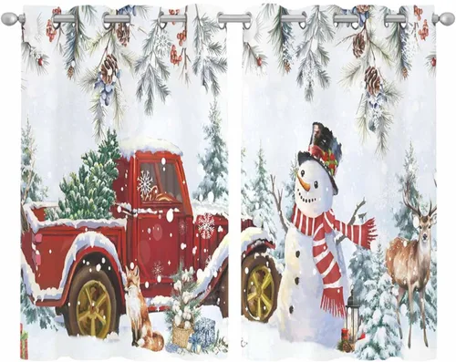 Vista 2 de Cortinas traslúcidas azul muñeco de nieve de 39 pulgadas de largo, juego de 2 paneles de cortinas para cocina, dormitorio, sala de estar, puerta