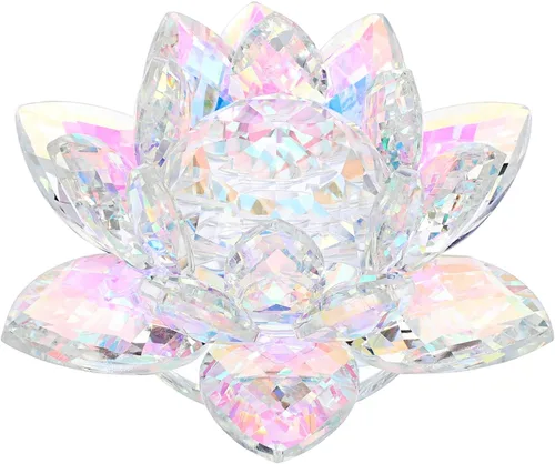 Vista 8 de OwnMy Figuras de flor de loto de cristal brillante de 3 pulgadas, adorno decorativo de flor de loto, decoración de loto Feng Shui, pisapapeles