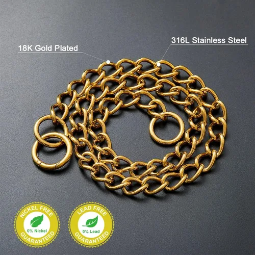 Vista 5 de Collar de cadena de eslabones cubanos resistente para caminar con gancho de cierre de anillo, 0.591 in, oro de 18 quilates, acero inoxidable